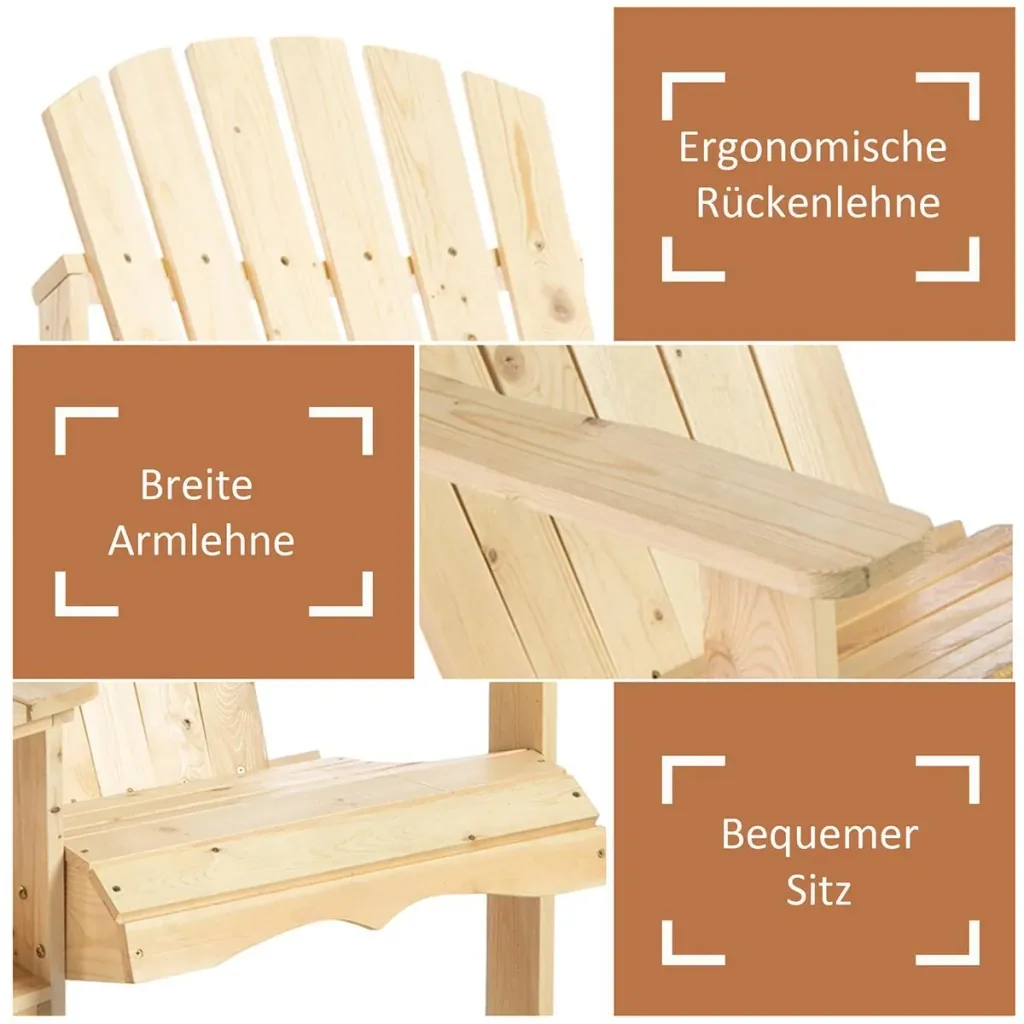 Adirondack garden chair with table and umbrella hole 2 seater garden chair seating group garden furniture for balcony solid wood natural