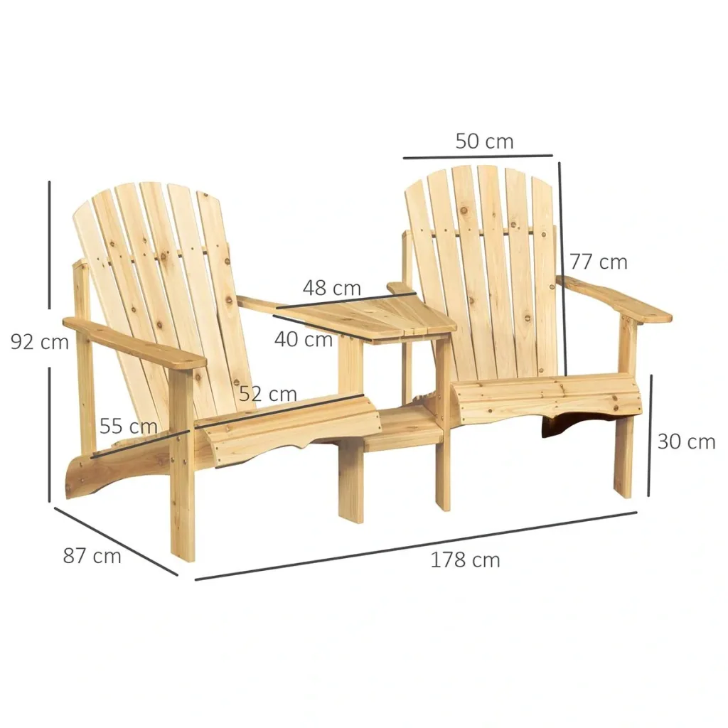 Adirondack garden chair with table and umbrella hole 2 seater garden chair seating group garden furniture for balcony solid wood natural