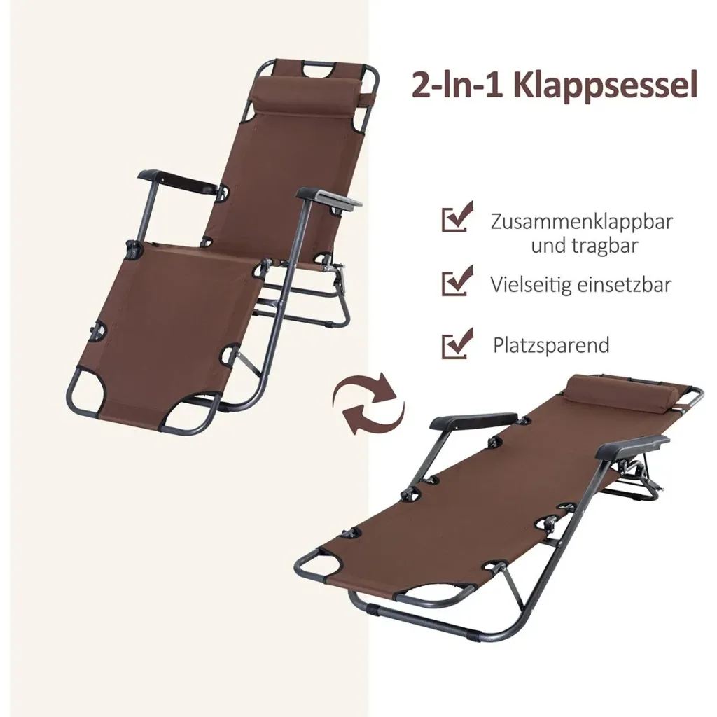Sun lounger with cushion, foldable