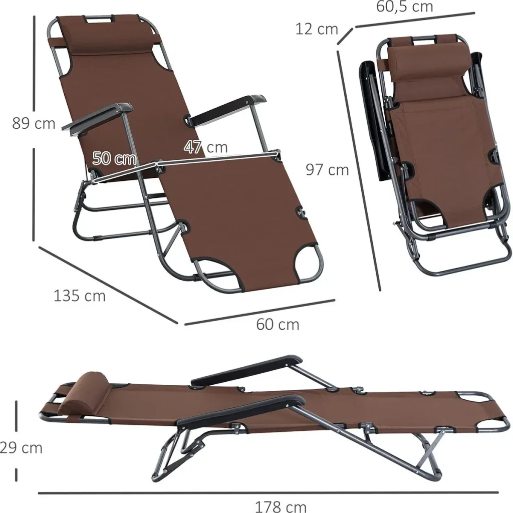 Sun lounger with cushion, foldable
