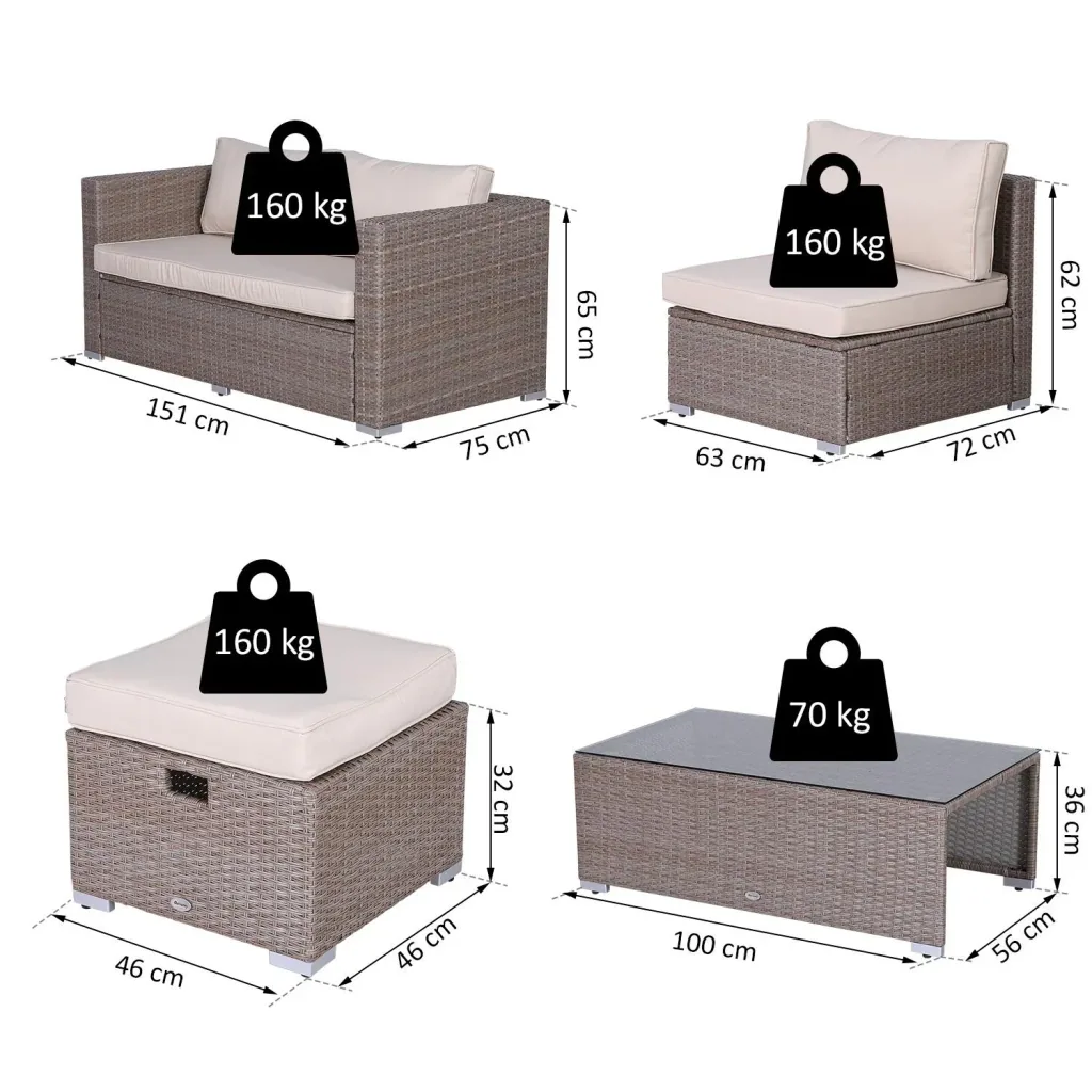 6-piece garden furniture set, khaki