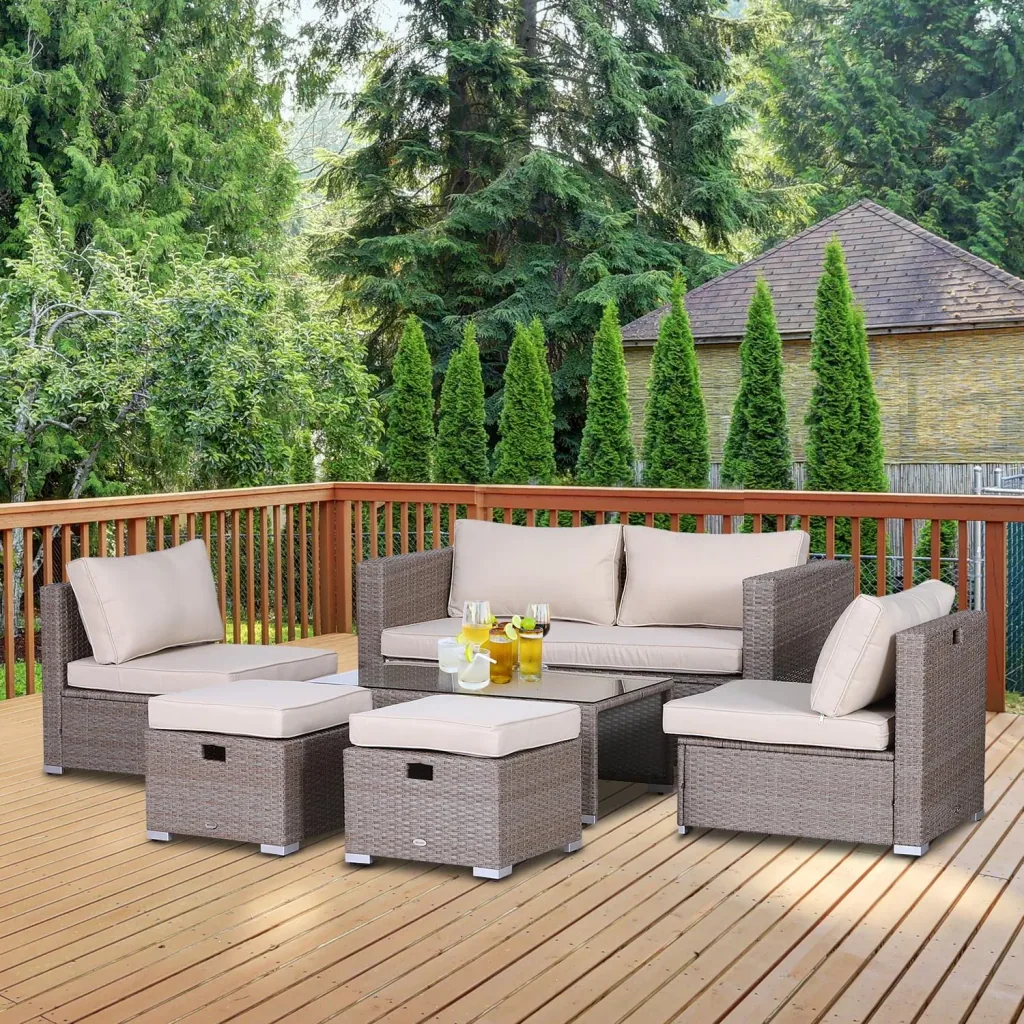 6-piece garden furniture set, khaki