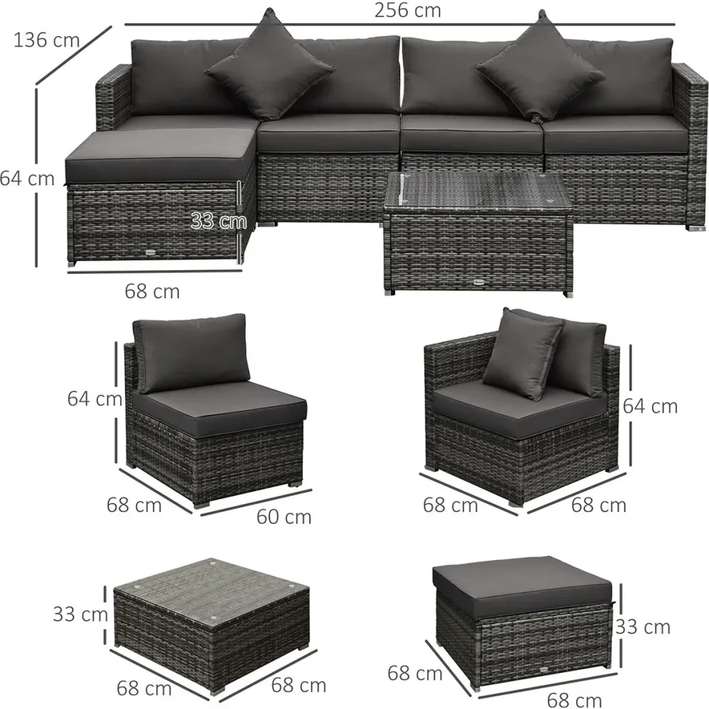 6-piece sofa set in rattan look, freely combinable, grey