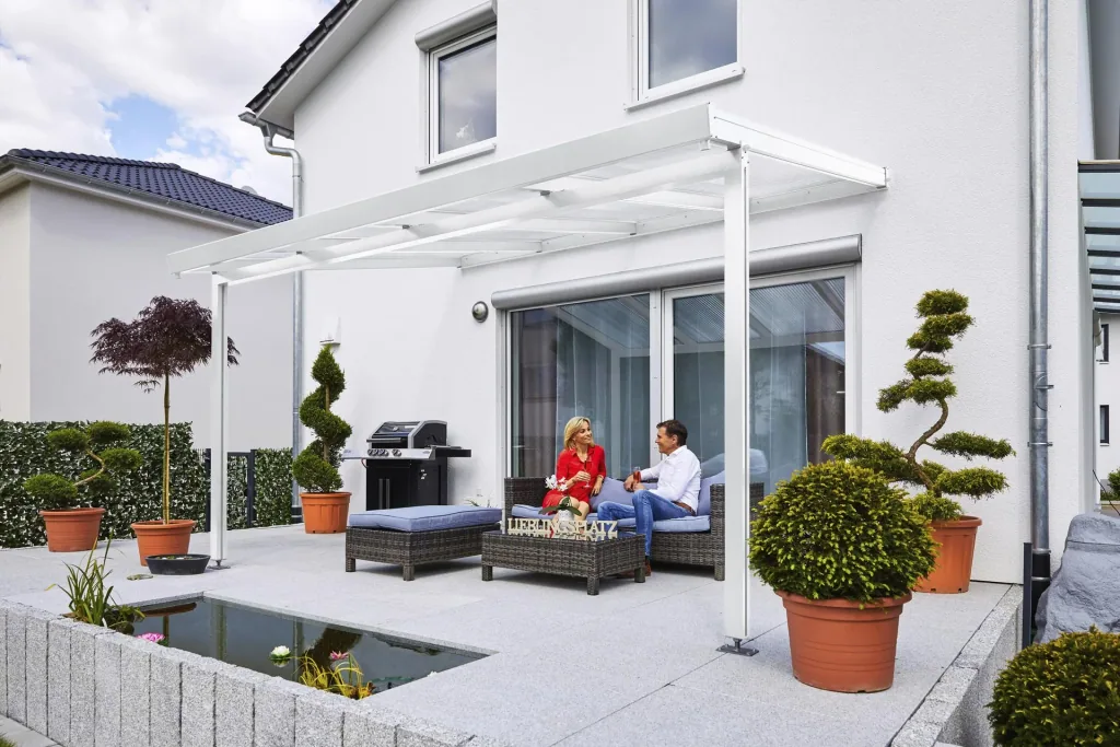 Patio roof Premium, white, 4102 x 3060 mm - Polycarbonate multi-wall sheets 16 mm, opal