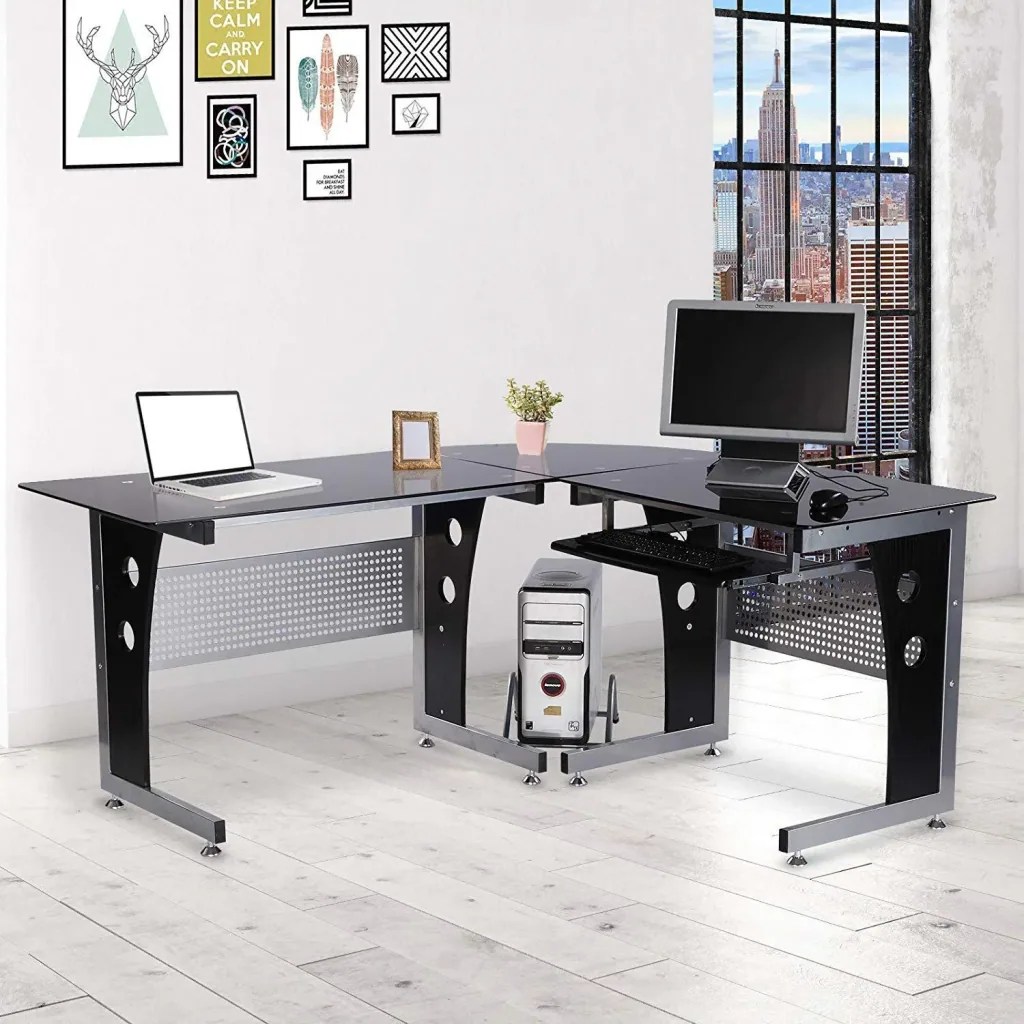 Corner desk with safety glass