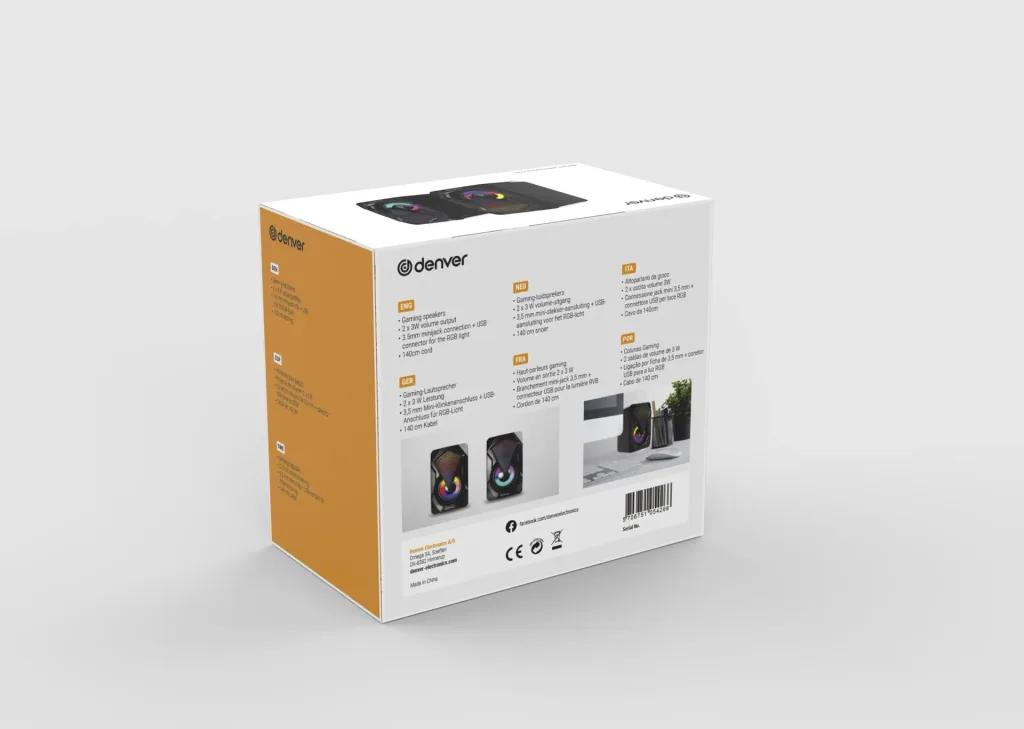 2.0 gaming speakers with RGB light and USB power supply