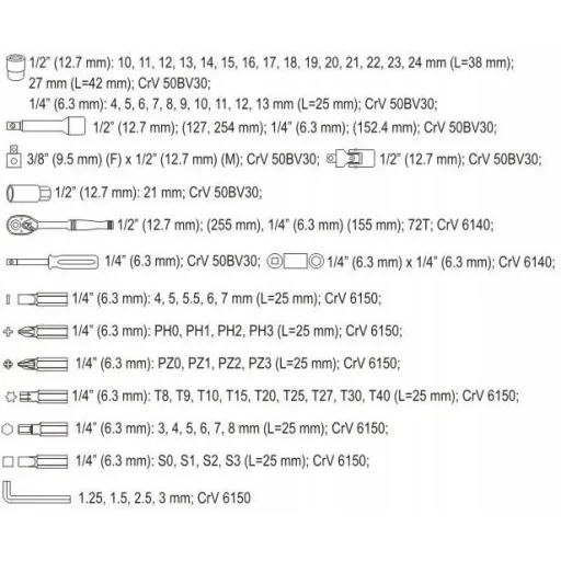 NL Professional socket and bit set - 72 pieces - 1/2" & 1/4"