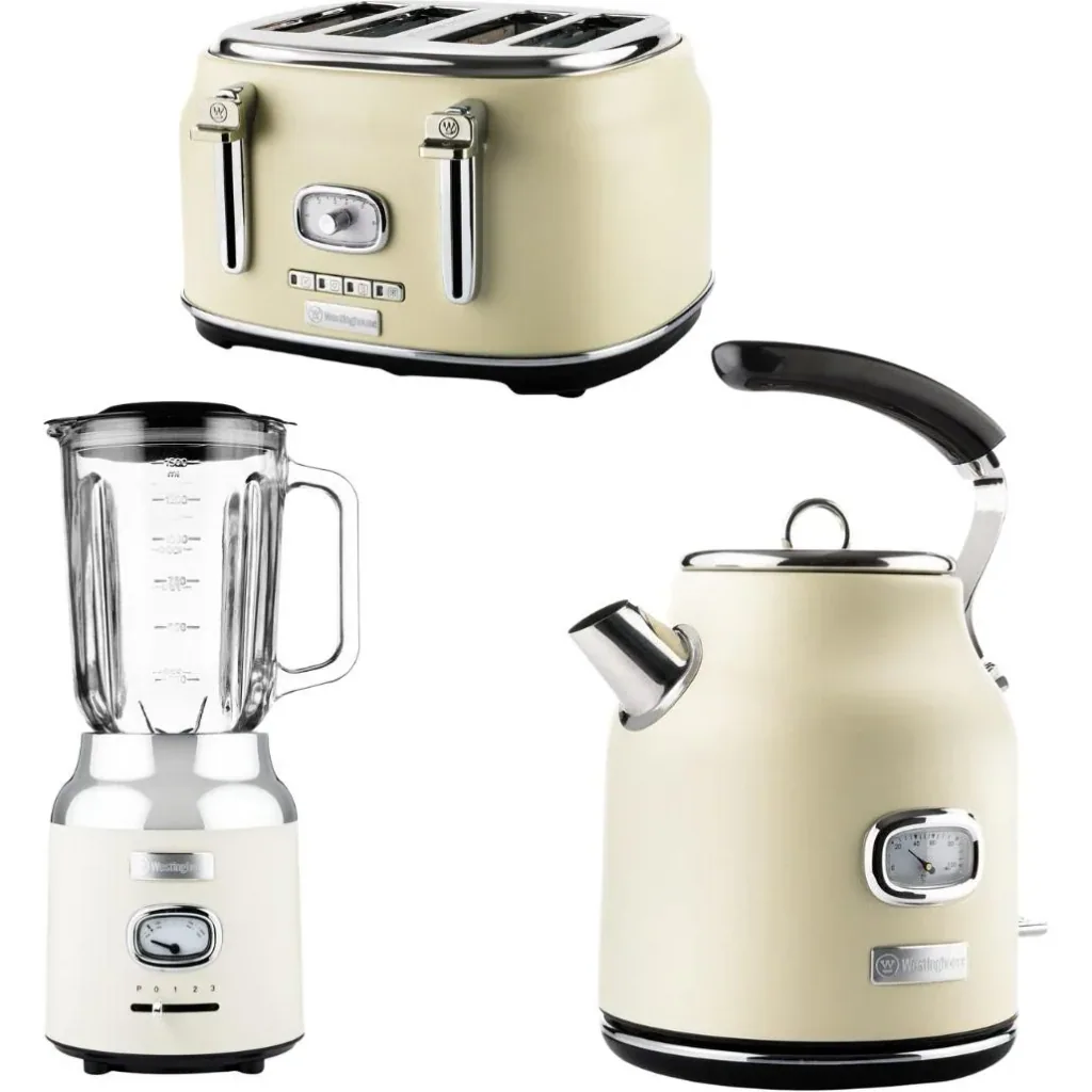 SET of 3 - Retro Mixer + Kettle 1.7 Liter + Toaster - White