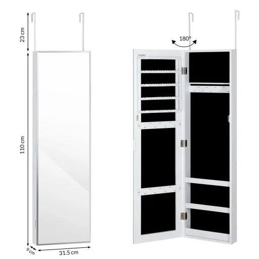 Jewelry Cabinet - Mirror, White - Hanging