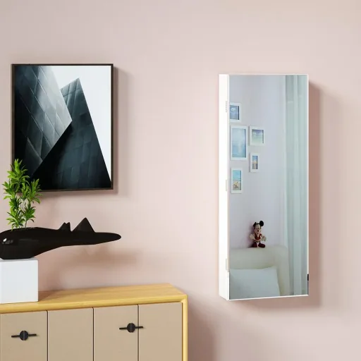 Jewelry Cabinet - Mirror, White - Hanging