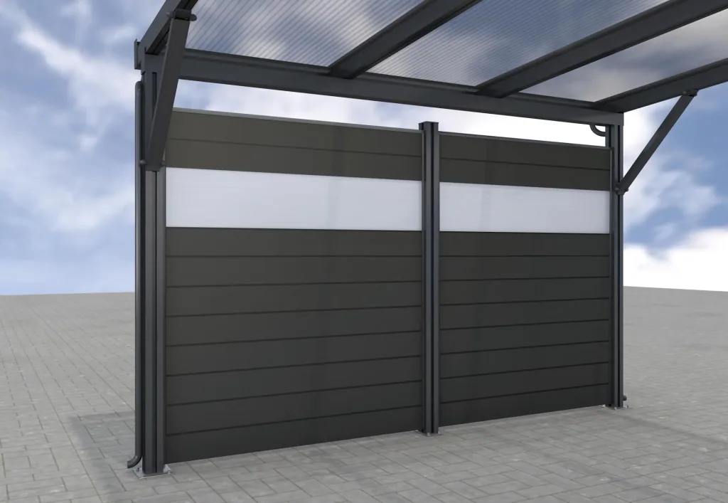 Side wall for carports, anthracite, 2.96 x 1.86 m, WPC boards dark grey / PC panels clear