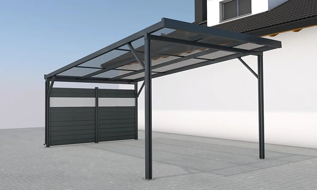 Side wall for carports, anthracite, 2.96 x 1.86 m, WPC boards dark grey / PC panels clear