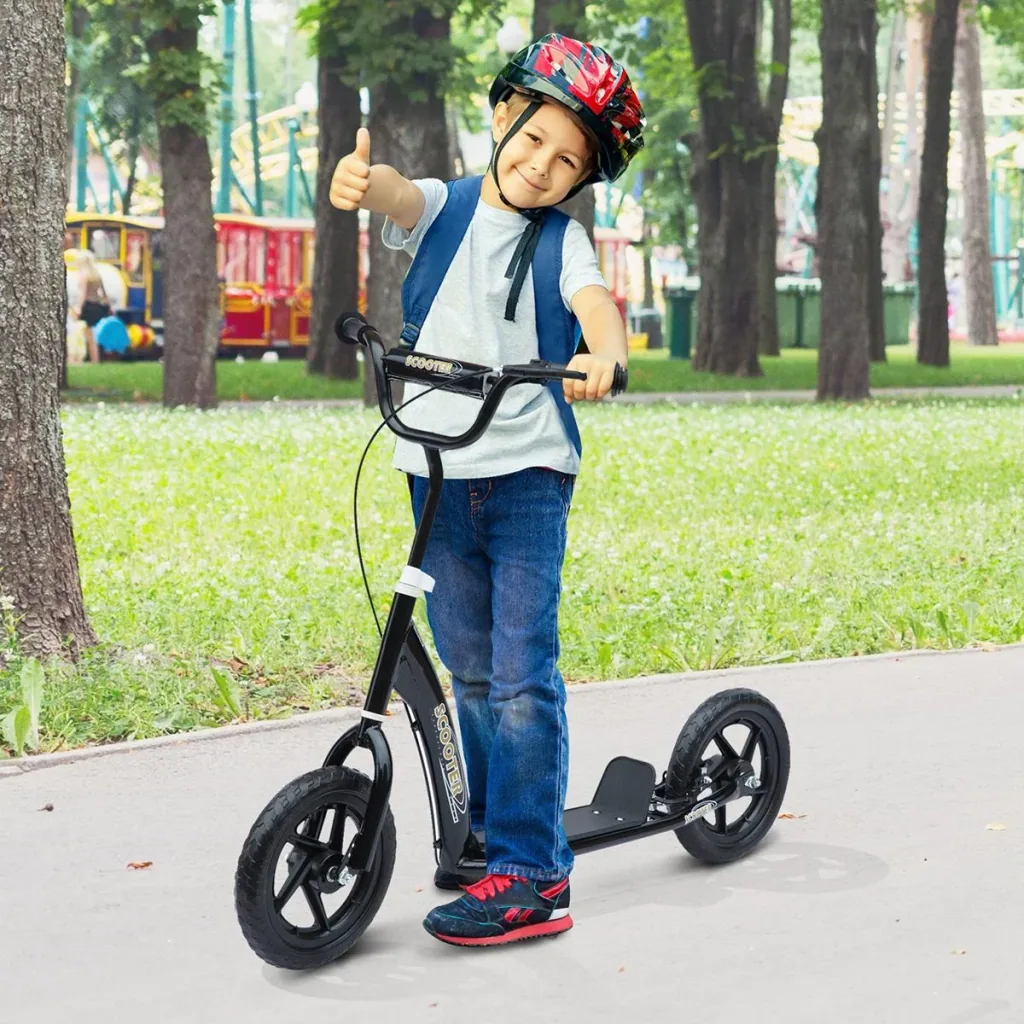 Children's scooter, kick scooter, city scooter, children's scooter, kickboard, 12 inches, black, 120 x 52 x 80-88 cm