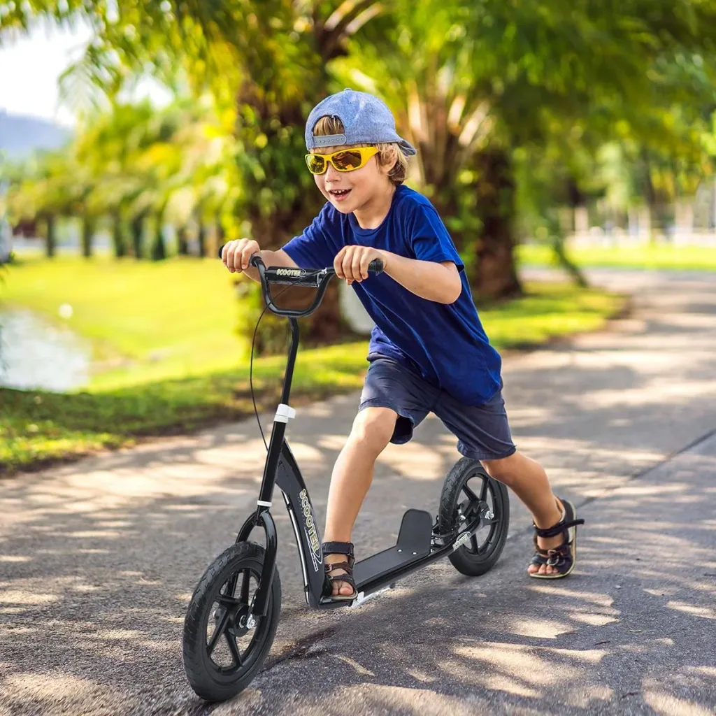 Children's scooter, kick scooter, city scooter, children's scooter, kickboard, 12 inches, black, 120 x 52 x 80-88 cm