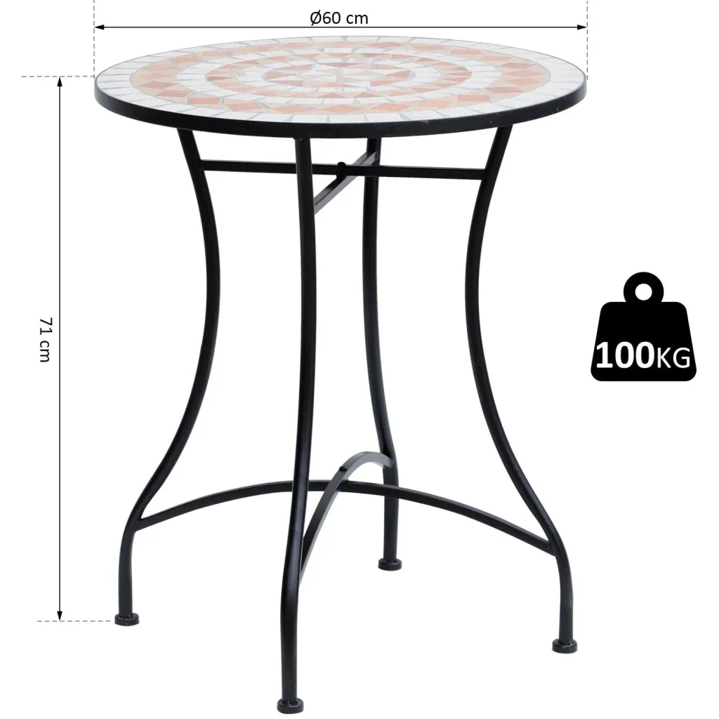 Garden table, balcony table, mosaic table, serving table, round, steel + ceramic, Ø60 x H71 cm