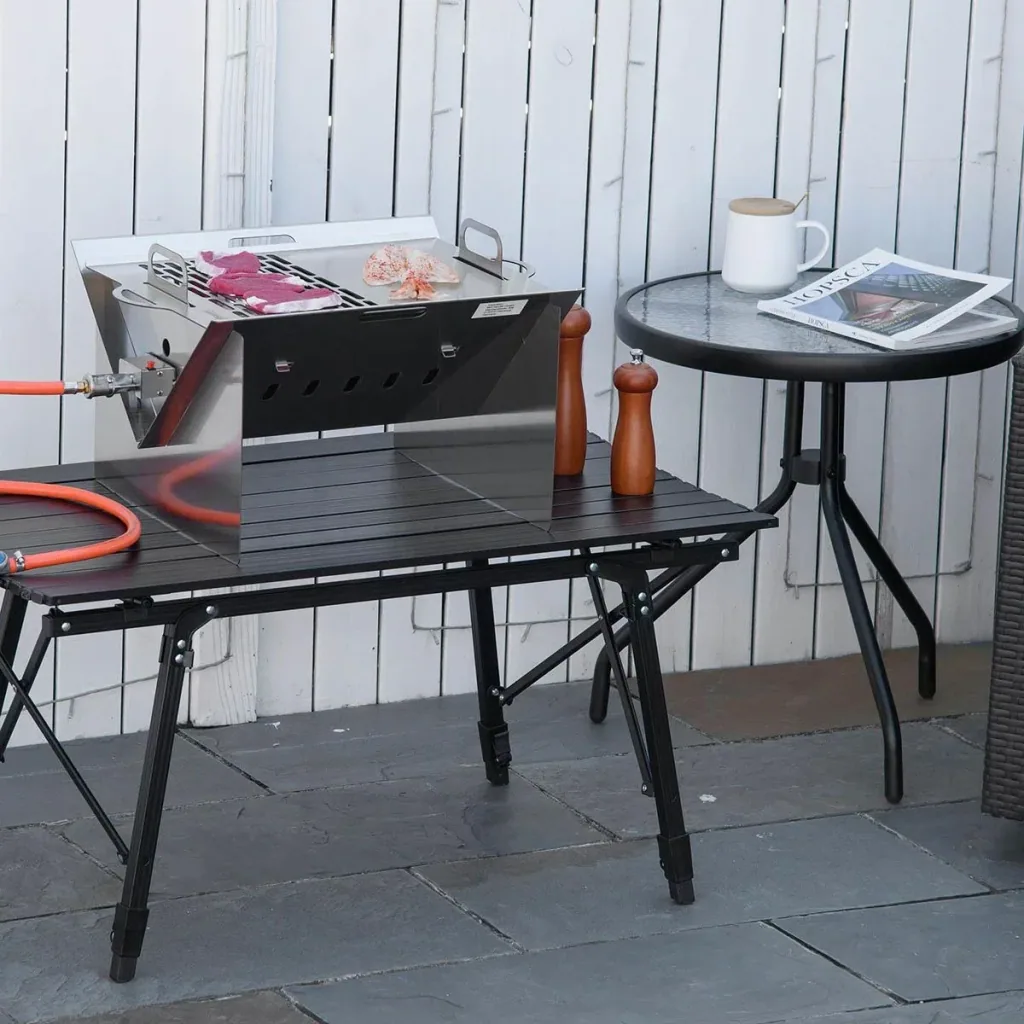 Table grill with piezo ignition - stainless steel - 52 x 40 x 31 cm