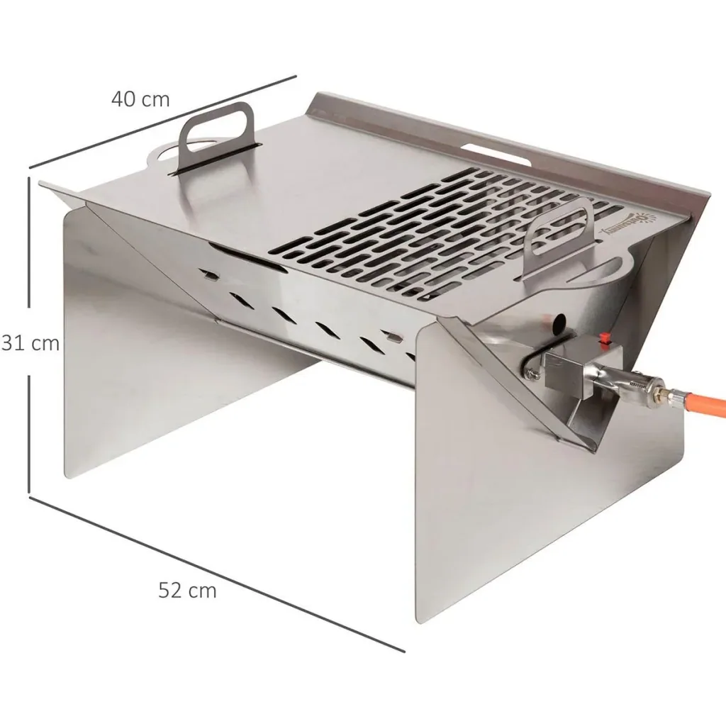 Table grill with piezo ignition - stainless steel - 52 x 40 x 31 cm