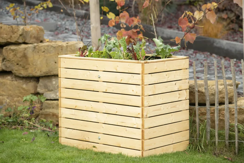Verhoogde moestuinbak Asket M, 110×70×90 cm, Natuur – Vurenhout, rugvriendelijk