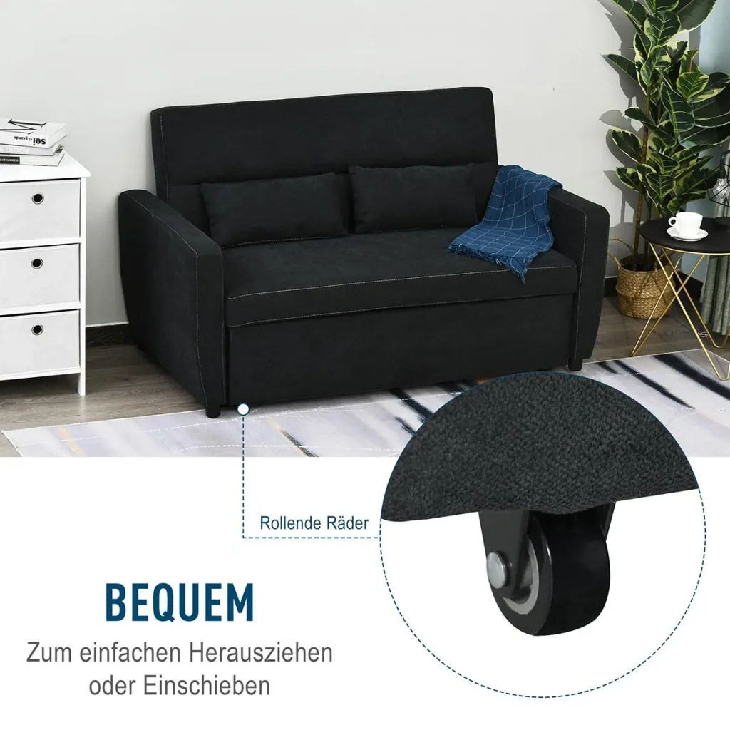 Sofa bed, folding sofa, 2-seater fabric sofa, adjustable angle, dark grey, 148 x 82 x 89 cm