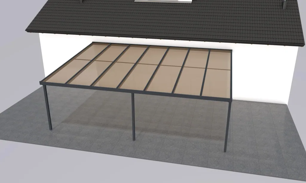 Patio roof Premium, anthracite, 7120 x 5060 mm - Polycarbonate multi-wall sheets 16 mm, bronze