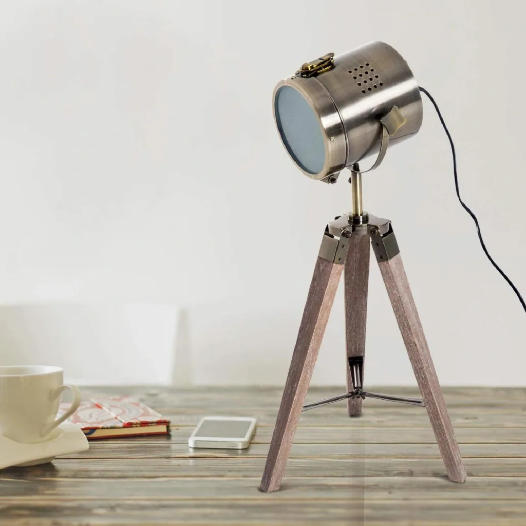 Table lamp wooden table lamp tripod E14 bronze
