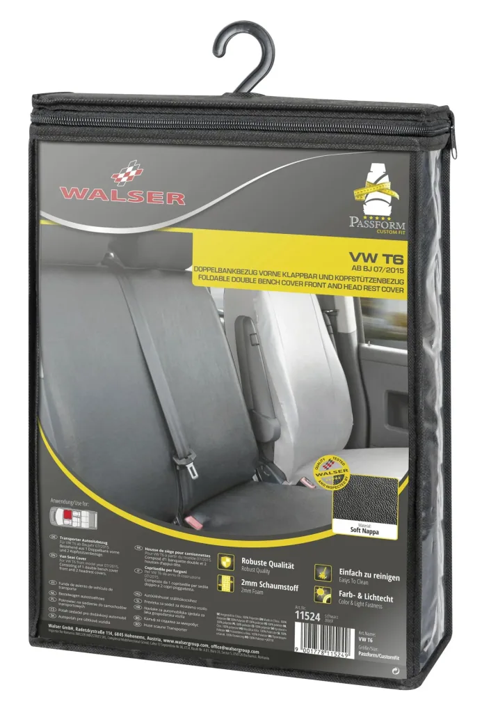 Fitted seat covers VW T6 for double bench front foldable made of artificial leather from model year 07/2015 to today