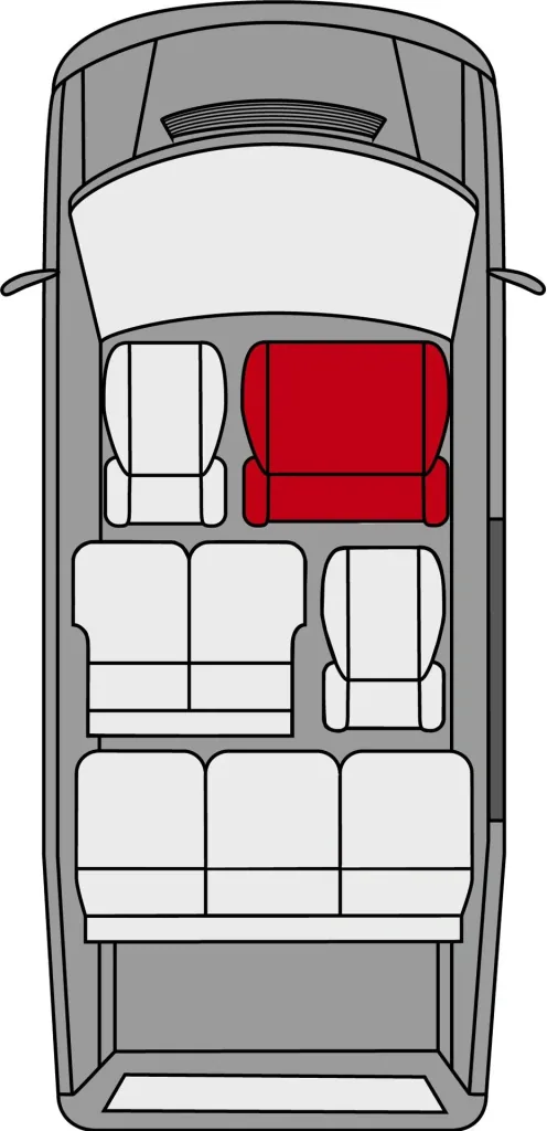 Fitted seat covers VW T6 for double bench front foldable made of artificial leather from model year 07/2015 to today