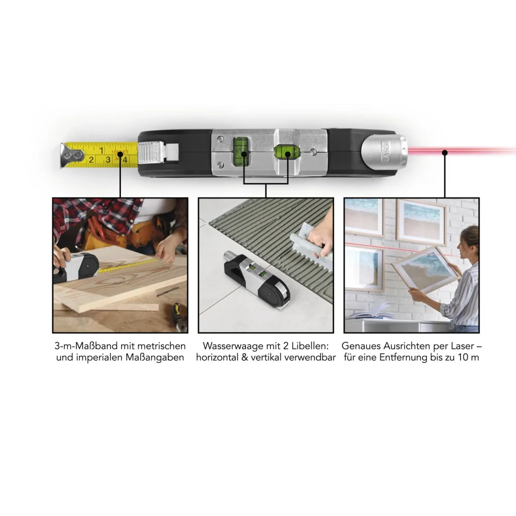 Laser scale 3 in 1, 3 Volt, black/silver
