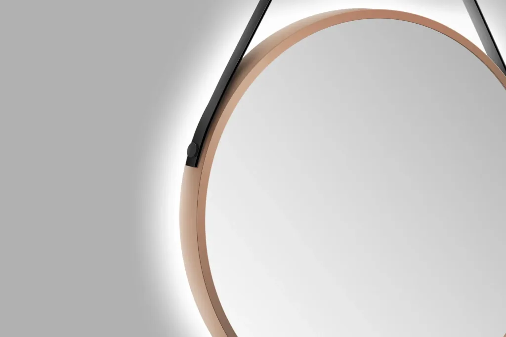 Decorative round wall mirror with indirect LED lighting in matt copper Ø 50 cm