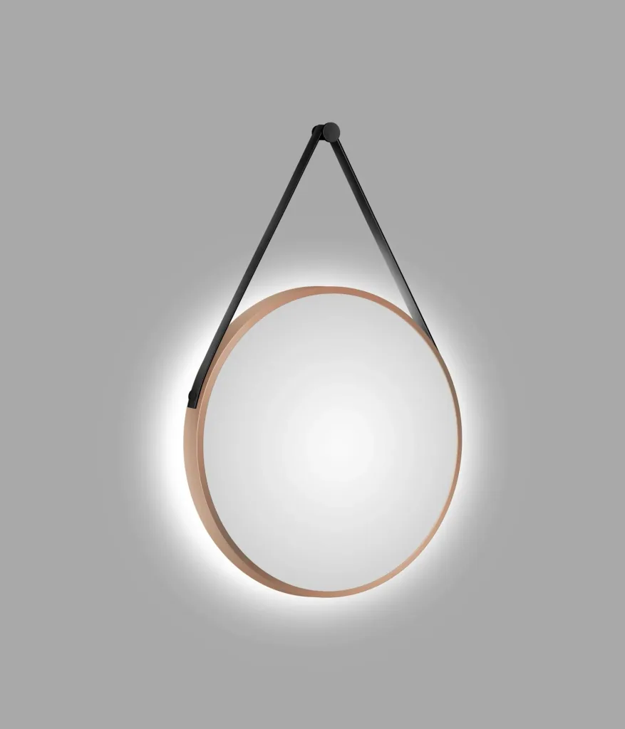 Decorative round wall mirror with indirect LED lighting in matt copper Ø 50 cm