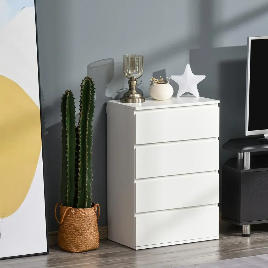 Drawer cabinet office cabinet with 4 drawers, removable, handleless, ball-bearing guides with anti-tilt pull tab