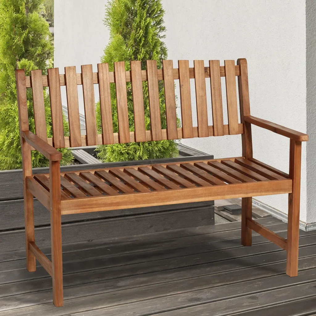 2-seater garden bench wooden bench with armrest country house style acacia wood red-brown 120 x 65 x 91.5 cm