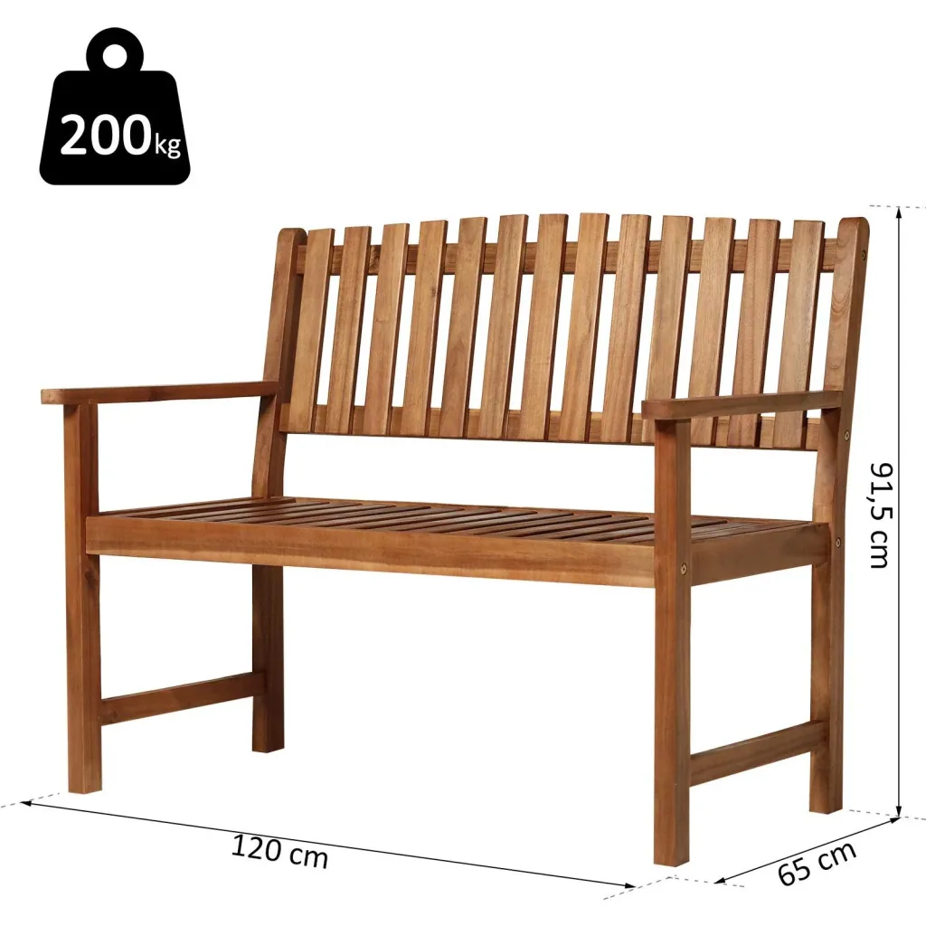 2-seater garden bench wooden bench with armrest country house style acacia wood red-brown 120 x 65 x 91.5 cm