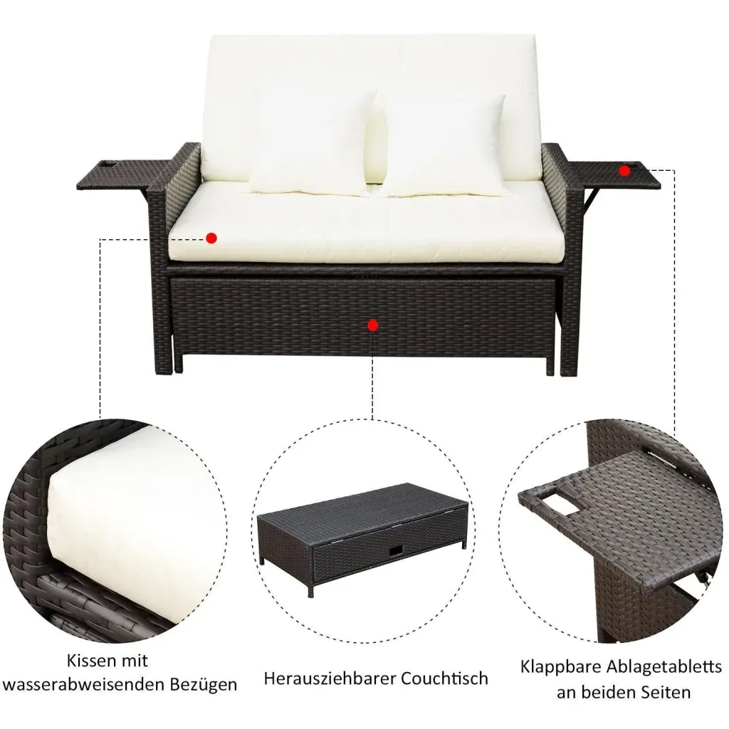Polyrattan lounge sofa with cushions