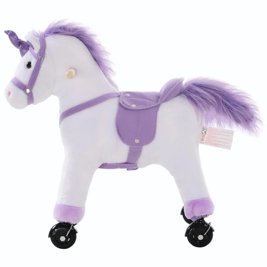 Plush unicorn on wheels