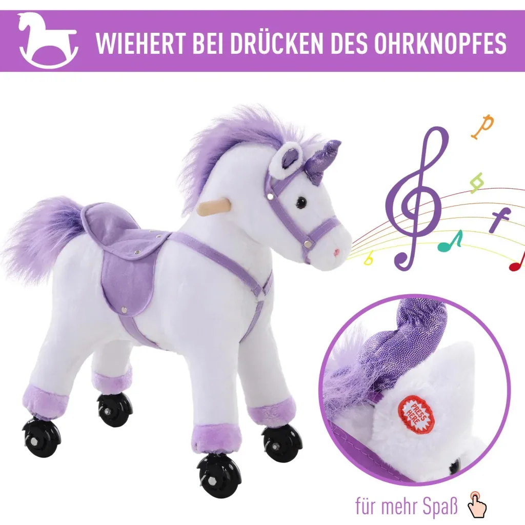 Plush unicorn on wheels