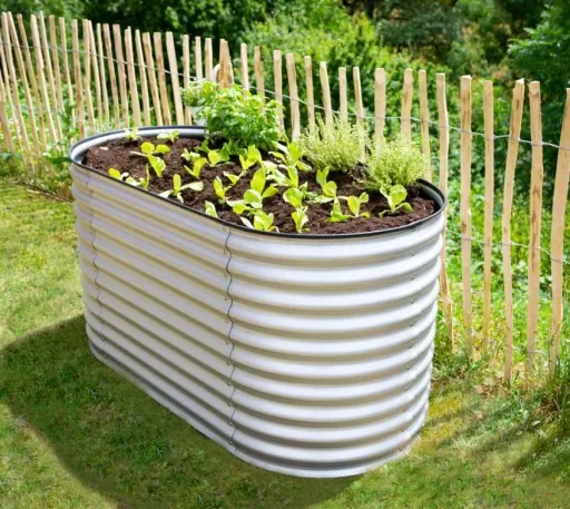 Verhoogde moestuinbak Grow Faster, 160×80×82 cm, zilver – metaal van gegalvaniseerd golfplaat