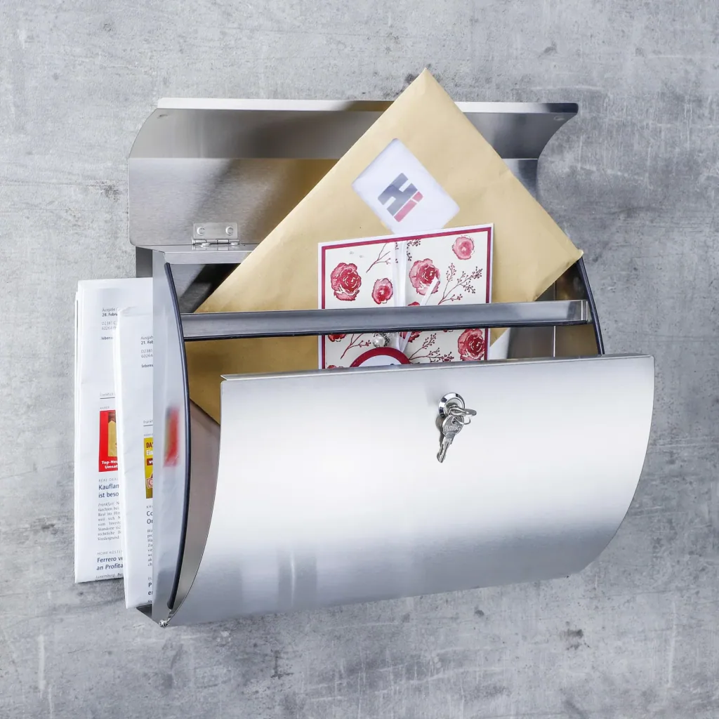 Stainless steel mailbox with newspaper compartment