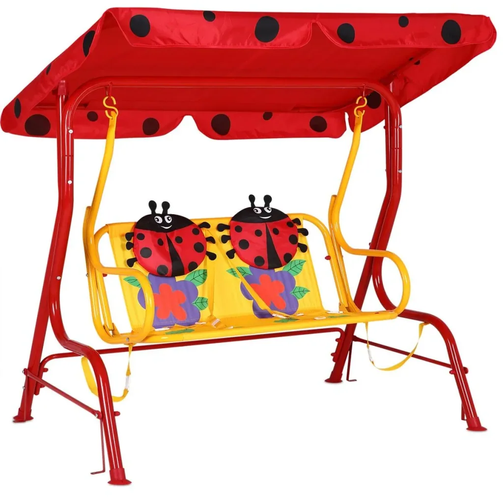 Swing bench with ladybug for children with 3 belts
