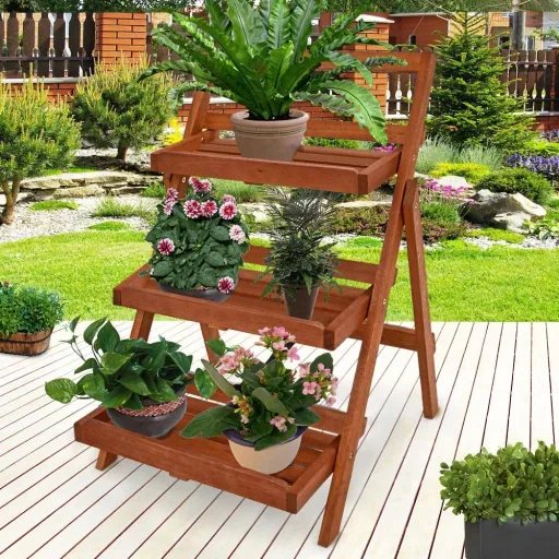 Flower staircase 3 steps acacia wood