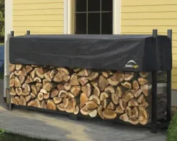 Brandhoutrek 2.000 kg zwart, 238×36 cm – XXL stalen rek met verstelbare afdekking, weerbestendig