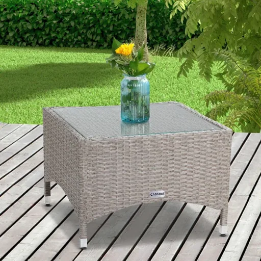 Polyrotan side table grey, 58 x 58 x 42 cm