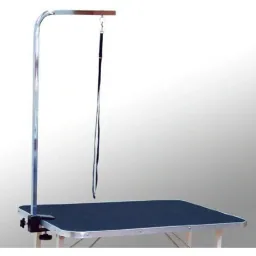Dog grooming table with holder and rubberized work surface
