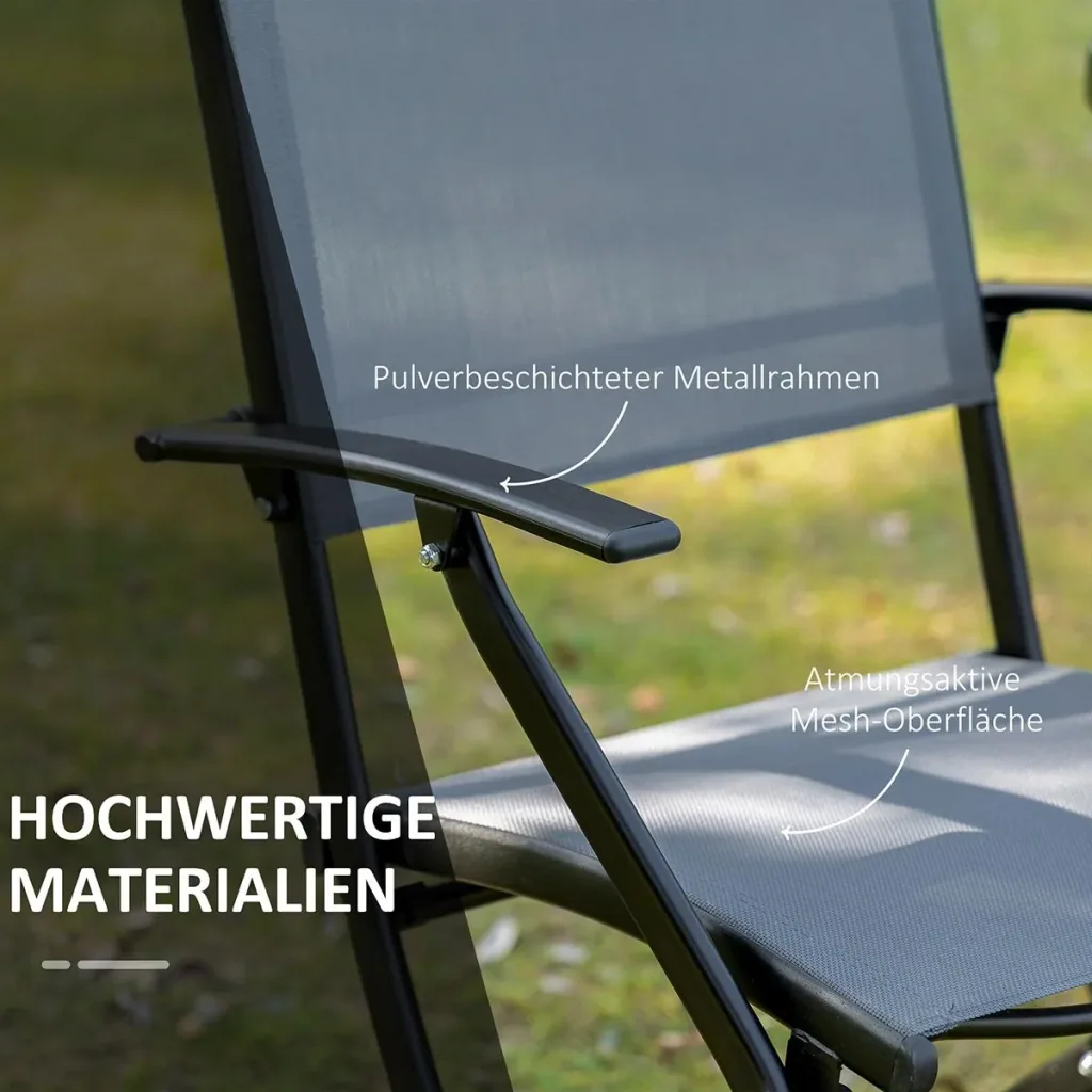 Folding seating group 3-piece balcony set balcony furniture 1 table + 2 chairs garden furniture set seating set metal mesh black + gray
