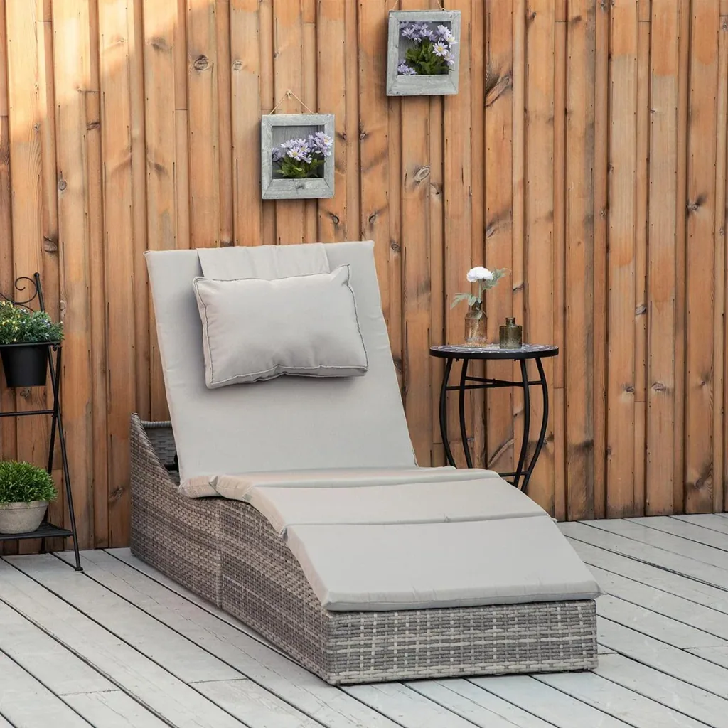 Foldable lounger in rattan look, light grey, 200 x 60 x 40 cm