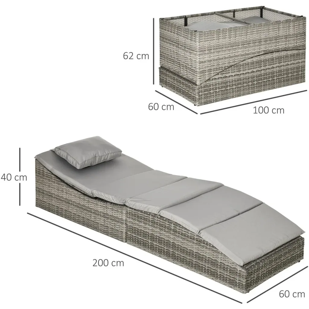 Foldable lounger in rattan look, light grey, 200 x 60 x 40 cm