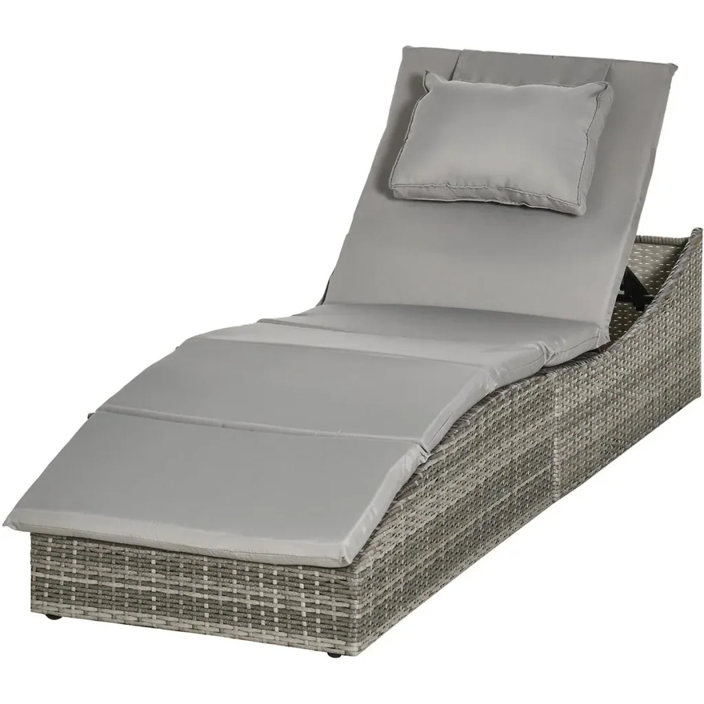 Foldable lounger in rattan look, light grey, 200 x 60 x 40 cm