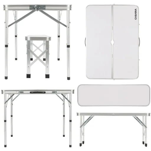 Camping bench 3 pieces white aluminum foldable