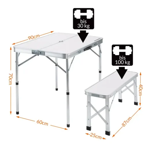 Camping bench 3 pieces white aluminum foldable