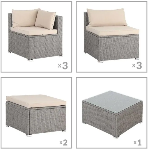 Polyrattan lounge set XL - 26 pieces - cream